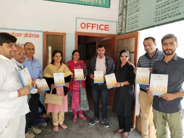 Joy of sharing study material at school in Haryana