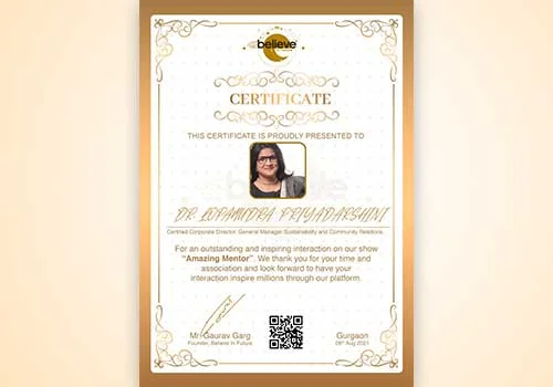 Certificate of apreciation by Amazing mentor
