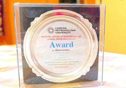 Award of Appreciation London Metropolitan University