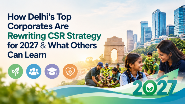 Delhi NCR corporate leaders reviewing a CSR strategy and impact data for 2027